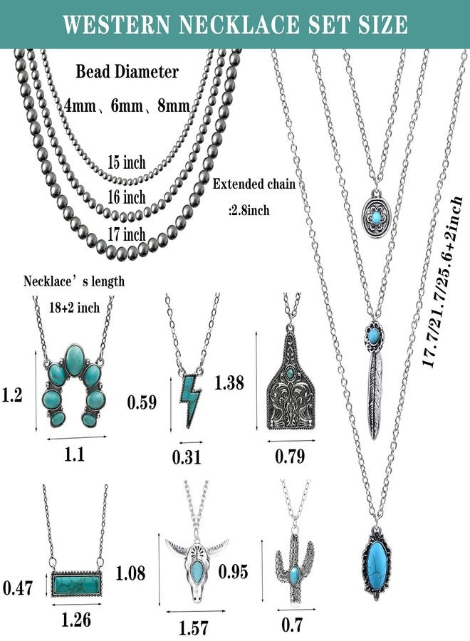 FEXICHUJI 8 Pcs Western Jewelry for Women with Navajo Pearl Necklace, Turquoise Pendant Necklace in Different Themes, Boho Country Western Jewelry Set for Cowgirls - Image 2